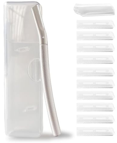 Ruimooto Rasoio per sopracciglia con 10 lame in acciaio inox, per rimuovere i peli del viso, in metallo di alta qualità, per sopracciglia e lanugine di pesca, argento