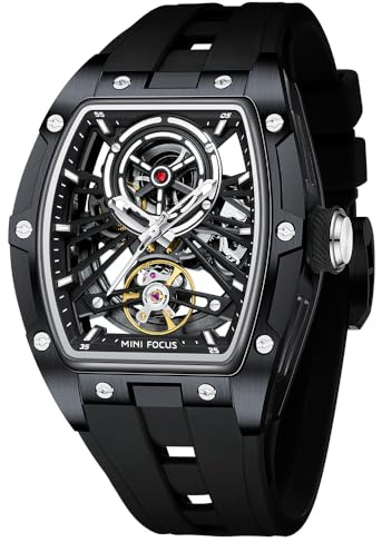 AIMES Automatic Watches for Men Self Winding Mechanical Tourbillon Unique Men Watches Stainless Steel Waterproof 5ATM Luminous Luxury Dress Wrist Watches Cool Square Big Face Dial Wristwatch