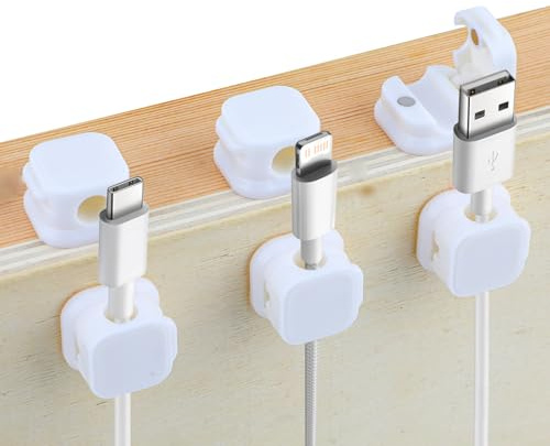 Gosknor 6 Stück Magnetische Kabelclips, Kabel Organizer Halter Telefon Ladekabelhalter Drahthalter Organizer für Home Office Schreibtisch Auto Schlafzimmer Nachttisch (Weiß)