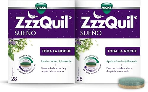 ZzzQuil Toda la Noche con Melatonina, Valeriana y Vitamina B6, Ayuda a dormir rápidamente*, Liberación prolongada durante 8 horas, 56 comprimidos