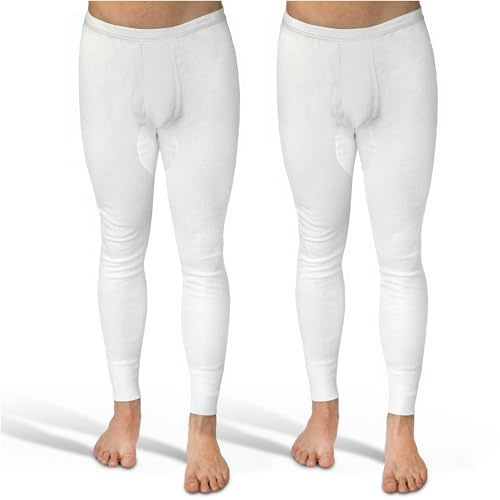SES Mutande lunghe da uomo a doppia coste, confezione da 2 pezzi, S-4XL, con apertura e vita morbida in cotone/comode mutande da uomo, a gamba lunga, bianco, S