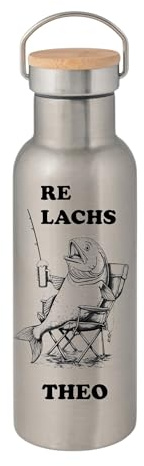 Personalisiertes Angler-Geschenkset mit Thermosflasche 750 ml, Tasse 330 ml Keramik oder Edelstahl, lustiges Geschenk für Angler, Weihnachtsgeschenk (Thermosflasche 750ml)