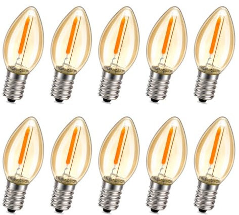 Ruiandsion 10 PCS E14 Mini SES LED Light Bulbs,220V-250V 2200K Warm White Candle Bulbs C7 E14 LED Small Edison Bulb for for Ceiling Fan Chandelier Salt Light