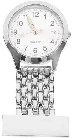 DEARMAMY Mesa de Enfermera Reloj Cofre electronico Women Reloj de Solapa Floral Mostrar Adorable Reloj de Bolsillo Colgante de Enfermera Reloj de aleación con Pantalla Digital Silver