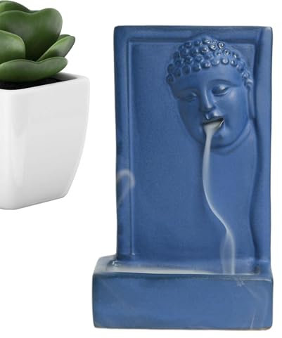 Rückfluss-Räuchergefäß aus Keramik, Buddha, Räucherstäbchen, Wasserfall-Buddha-Brunnen, Keramik-Buddha-Räucherstäbchenhalter, Buddah-Statue für Zen, Meditation, Entspannung, Tischdekoration
