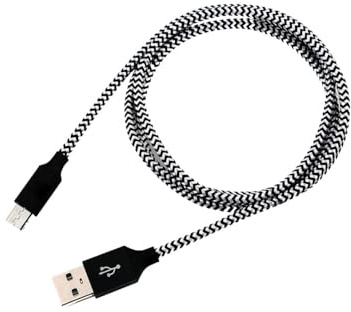 3 Metres, Extra long Nylon Braided Micro USB Cable, Black/White, Fast Charging and Data Sync For Samsung Galaxy and other Android Devices