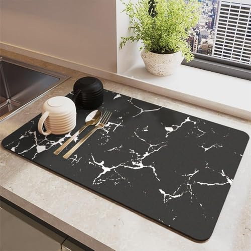 GIUSOBG Alfombrilla Escurreplatos de Café 60 * 50cm Súper Absorbente Alfombrilla Mármol Secado de Platos Estera Fregadero Secado Rápido Almohadilla Fregadero Cocina Cafetera