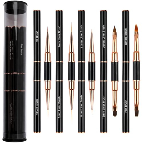 Nail Brush, 5 Pcs Nail Art Brushes Set Professional, Dual-ended Nail Art Brush, Thin Liner Pen, Acrylic Dust Brush, Nail Pen Designer Nail Art Painting Kit for Diy & Professional Use, Black