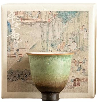 54Ml/1.5oz Kiln Transformation Green Starry Sky High Foot Flower God Cup, Chinese Retro Tea Cup Drinking Cup - High Foot Flower God Cup [ Box]