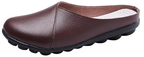 Zuecos de piel para mujer, zapatos bajos de piel, de ajuste ancho, cómodas sandalias de descanso para interiores y exteriores, ligeras, para enfermera, cocina, con parte inferior de placa, marrón, 39