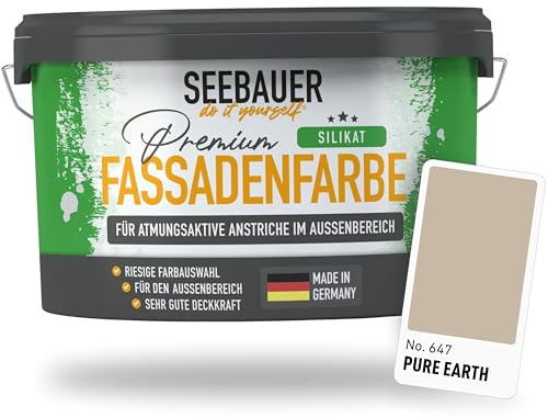 SEEBAUER diy Silikat-Fassadenfarbe Braun 2,5L für Außen (No. 647 Pure Earth) Atmungsaktive Mineralfarbe für Fassaden - Geeignet für Putz, Mauerwerk und Beton