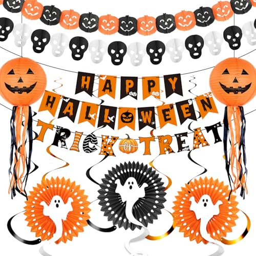 iZoeL Halloween Decorazioni Palloncini Halloween, Trick or Treat Teschio Zucca Ghirlanda Palloncini Lanterne Spirale Sospesa, pour Decorazioni Casa/Interni/Esterni/Casa Stregata/Giardino