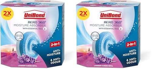 UniBond AERO 360° Moisture Absorber Lavender Garden Refill Tab, aromatherapy, ultra-absorbent and odour-neutralising, for AERO 360° Dehumidifier, Condensation Absorbers, Twin Pack (2 x 450g)