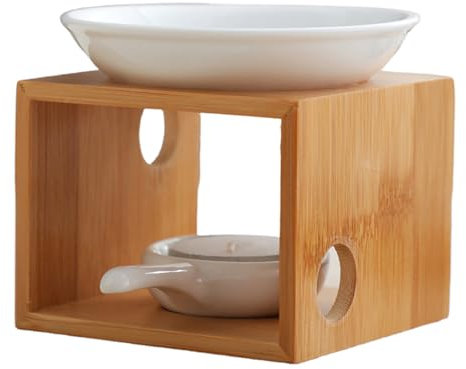 LfrXtra Muebles para el hogar, portavelas de madera, calentador de velas con cuenco de cerámica extraíble para aromaterapias