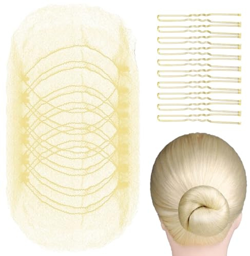 GGUFAY Redecillas Invisibles de Nylon, 20 Redecilla Moño Niña con 40 piezas Horquillas Pelo,Redecilla Moño Ballet Niña,Accesorio de Peinado para Fijar Pelo en Cabeza de Ballet(Beige)