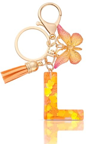 CHUQING Buchstabe Schlüsselanhänger Mädchen mit Schmetterling Orange L