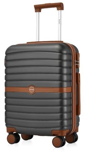 KONO Koffer Reisekoffer Trolley Handgepäck Koffer 55x40x20cm von ABS+PC Hartschalenkoffer mit Zwillingsrollen und Zahlenschloss(Grau/Braun, 55cm)