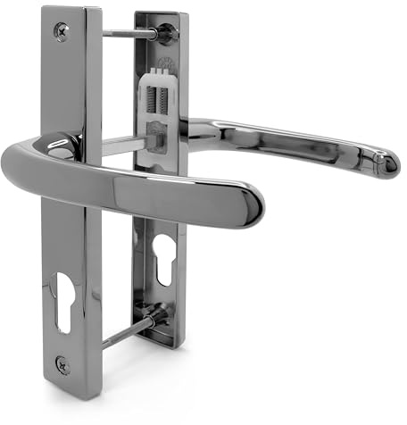 TSS UPVC Door Handle Set, 72mm PZ (Centres), Lever/Lever, Screw to Screw 180mm with Backplate 210mm x 32mm - Replacement PVC Door Handle (Polished Chrome)