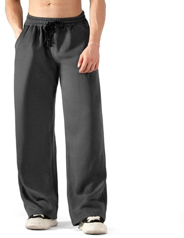 ineepor Mens Baggy Joggers Fleece Lined (L-2XL) Wide Leg Tracksuit Jogging Bottoms Open-Hem Men's Joggers Sweatpants with Pockets Drawstring Thermal Trousers Gym Darkgray