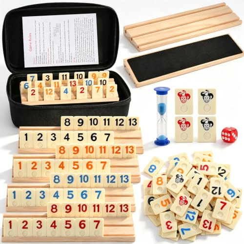 Wooderma Rummy Holz Spiel, Rummy Cup Set, Brettspiel für 2–6 Spieler | Mit 160 Spielsteinen & 6 Holzhaltern, Familienspiel & Gesellschaftsspiel ab 8 Jahren, Reisespiel für Kinder und Erwachsene.