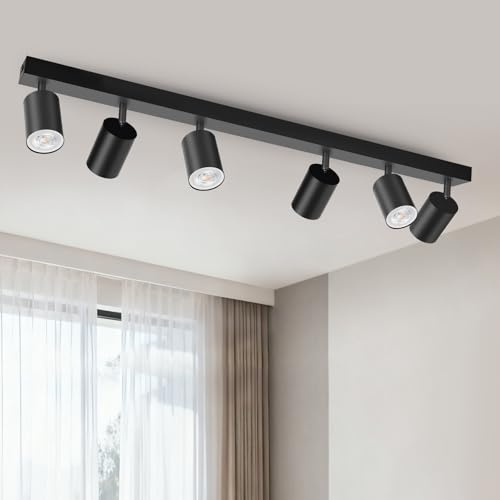 GeyouLux Deckenstrahler LED 6 Flammig Schwarz LED Deckenleuchte Schwenkbar | GU10 Deckenlampe Strahler Deckenspot, Aluminium Modern Spot Lampe Wandstrahler für Küche, Wohnzimmer(Ohne Leuchtmittel)