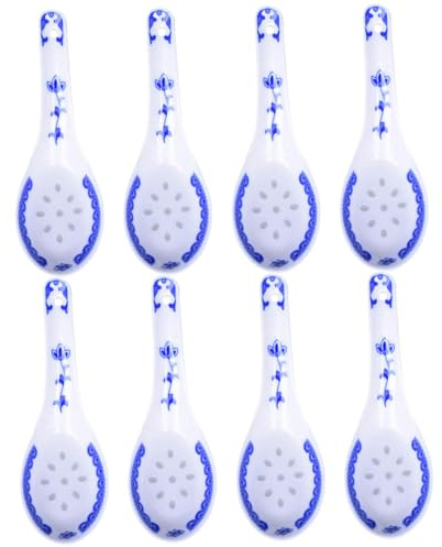 TOBBOMEY 8 piezas Cucharas de Porcelana Chino para Sopa y Alimentos Cucharas Decorativas Delicadas para Uso Doméstico y Restaurante Resistentes Altas Temperaturas