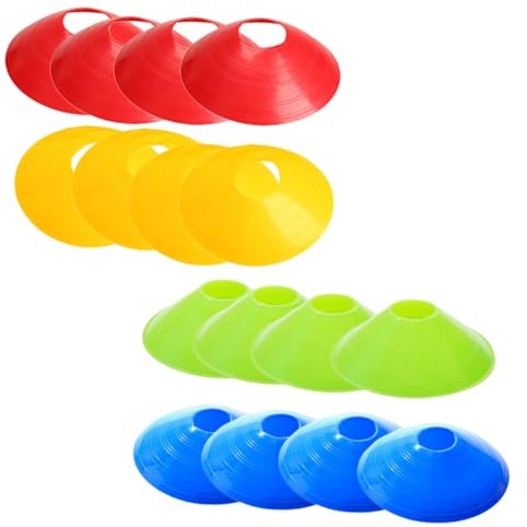 BCOATH 16 Pcs Football Training Marker Discs Cone Soccer Training Markers for Outdoor Sports Agility Drills Roller Skating and Parking Lot Use Red Blue Green Yellow