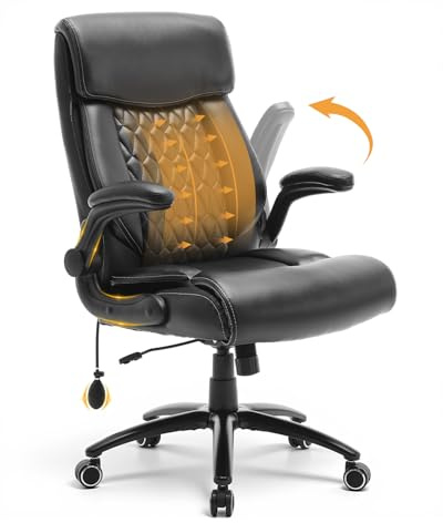 COLAMY Ergonomischer Chefsessel mit Lordosenstütze, gepolsterten Hochklapparmen und Kippverstellung für langes Arbeiten im Homeoffice, Schwarz
