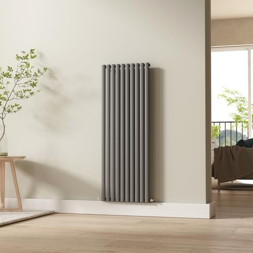 Vertical Modern Anthracite Column Radiator, 1600x590mm Single Panel Oval Column, Tall Upright Heater for Bedroom/Living Room, Office, Perfect Central Heating Rad, Grey Radiator