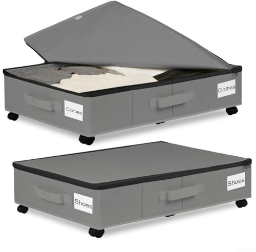 Contenedor de almacenamiento rodante debajo de la cama, caja de almacenamiento plegable con cubierta a prueba de polvo, ruedas suaves de 360 grados para ropa, zapatos, juguetes (trompeta gris)