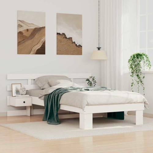 QJBSAVVA Kiefernholz-Bett 194,5x145x73 cm weiß mit Nachttisch, Doppelbett ohne Boxspring