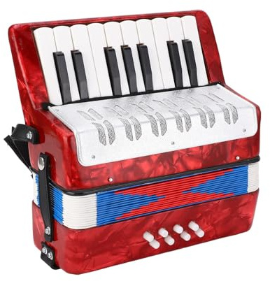 SUPYINI Akkordeon Kinder,17 Tasten 8 Bässe Piano Akkordeon,Ziehharmonika Kinder mit Einstellbare Trageriemen,Akkordeons Erwachsene und ab 3 Jahre,Musikinstrument Geschenk für Anfänger (Rot)