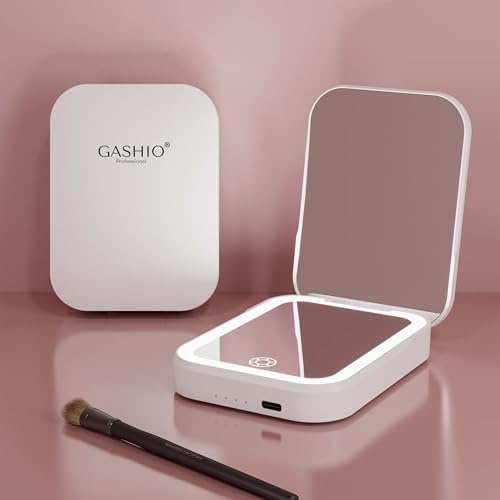 GASHIO Kosmetikspiegel mit LED Beleuchtung, Kabelloses Schminkspiegel mit Powerbank 5000mAh, Wiederaufladbarer Make-up Spiegel 2in1, Tragbar für Zuhause & Reise