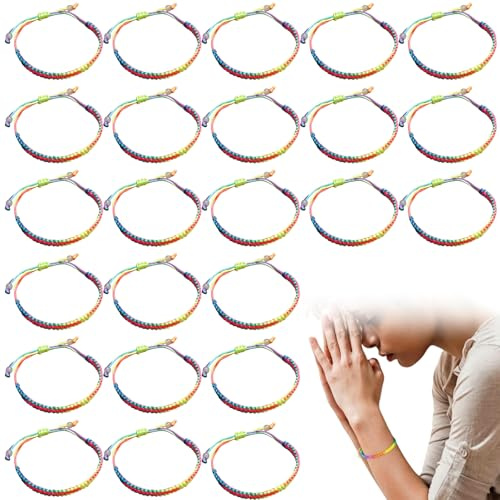 Braccialetti Arcobaleno Intrecciati 24 Pezzi, Bracciali in Corda con Nodo a Spirale e Perline Trasparenti Colorate, Accessori Regolabili per Amicizia, Estate, Spiaggia, Feste e Regali