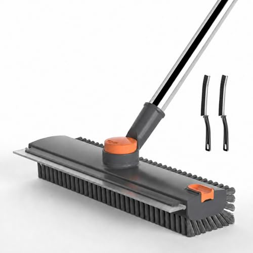JiveGrove Floor Scrub Brush with Squeegee, Long Handle, 2 Crevice Brushes