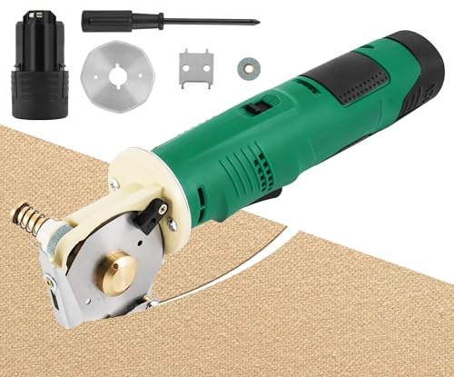 MXBAOHENG Elektrischer Stoffschneider 12V AKKU 2 * 70 mm Klinge DC-70 | Max Schnittstärke 25 mm Automatisches Schärfen Elektrischer Rotationsschneider mit 2000 mAh Akku von Stoff Teppich Leder
