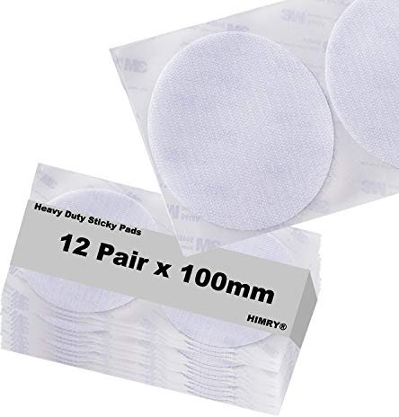 HIMRY 12 pares 100mm Almohadillas Adhesivas Extrafuerte 3M Adhesivo, Redondas de Montaje No Más Clavos, Doble Cara Sólida Ronda Gancho y Bucle Resistentes para Paredes Gafas Metales, Blanco KXB5055