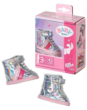 BABY born Sneakers silber, Puppenschuhe in Silber-Metallic mit pinken Streifen für 43 cm Puppen, 831762 Zapf Creation