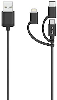 Hama Câble Micro-USB, 3 en 1, AV. adap. USB-C et Lightning, USB 2.0, 0,75 m