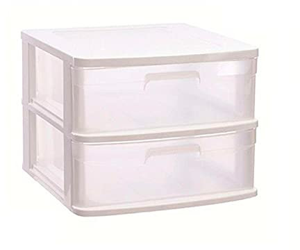 Acan Tradineur - Cajonera sena 2 cajones, plástico blanco, 40 x 39 x 33,5 cm, torre de almacenaje, cajones opacos, organizador auxiliar multiusos, almacenamiento, dormitorio, baño, oficina