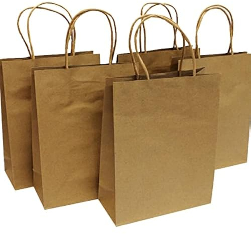 Bright Ideas Kraft Bags. Small Bag Size: 18cm x 8cm x 23cm, Pack of 5. Brown Kraft Paper Gift Bags with Twisted Handles, Ideal for Packaging, Shopping, Party gifts or decorating. BI4009