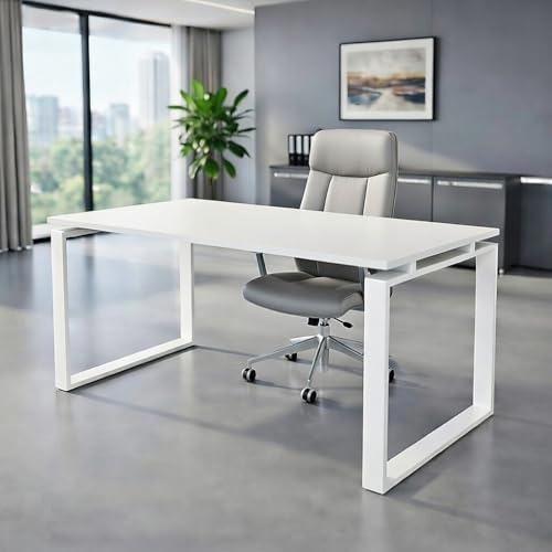 OFIFACTORY Mesa Oficina Profesional | Escritorio Madera con Tablero de Melamina 25 mm para Despacho, Teletrabajo, Ordenador o Estudio | Mesa Ordenador Escritorio Grande (160X80, Blanco)