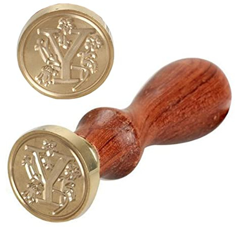 Anawakia sigillstämpel, vintagestil vax, sigillstämpel, sigill set AZ, dekorativt sigill, sigill med trähandtag, brev 26 bokstäver, gör-det-själv trä vax sigill, stämpel 1 styck (Y)