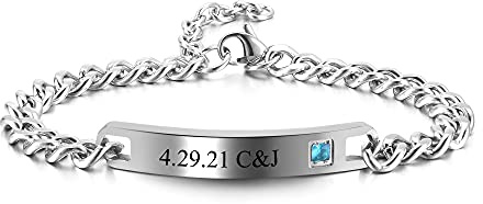 PiercingJak Partnerarmbänder mit Gravur Damen Herren Armband Edelstahl Paar Partner Armbänder Freundschaftsarmbänder Armkette mit Strass Liebe Freundschaft Personalisierte Geschenke, Silber