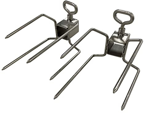 Set of 2 Stainless Steel Chicken Rotisserie Spit Forks for Hog Roast 20mm x 20mm Square Skewer