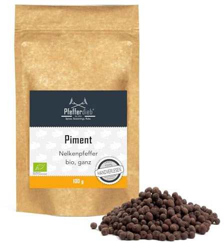BIO Piment ganz, Premium Qualität | Pimentkörner, naturrein, vegan | Nelkenpfeffer hocharomatisch | handgepflückte ganze Körner | 100g - Pfefferdieb®