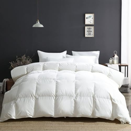 APSMILE Fluffy Heavyweight Down Feather Fibers Comforter Super King Size, Thick Duvet for Winter Climates/Cold Sleepers -Ultra Soft 100% Organic Cotton Cover, Luxury Duvet Insert (White, 120x120)