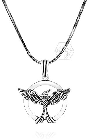925 Sterling Silber Phoenix Design Herren Halskette mit Fuchsschwanz Kette 65cm Metall Kein Edelstein, 65cm, Metall, Kein Edelstein