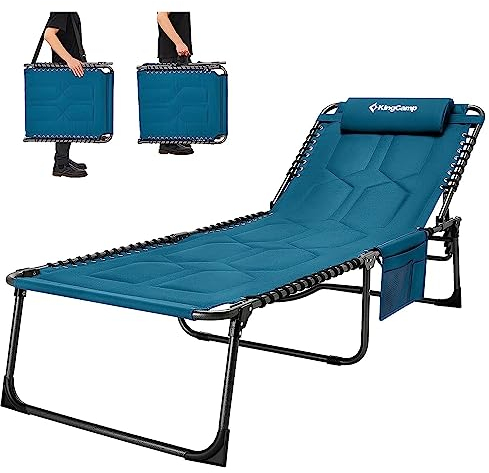 KingCamp Übergroße Sonnenliege Klappbar 5-Fach Verstellbar Gartenliege Liegestuhl Dreibeinliege Liege Campingliege mit Kopfkissen und Seitentasche bis 200 kg für Garten Urlaub Strand Pool 200 x 68 cm