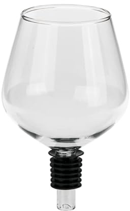 Glas-Flaschenaufsatz mit Silikondichtung – ca. 13cm großes Weinglas | Geschenkartikel, Spaßartikel im Geschenkkarton – Barzubehör, Partys, Feiern – Getränkeausgießer – dekorativer Verschluss